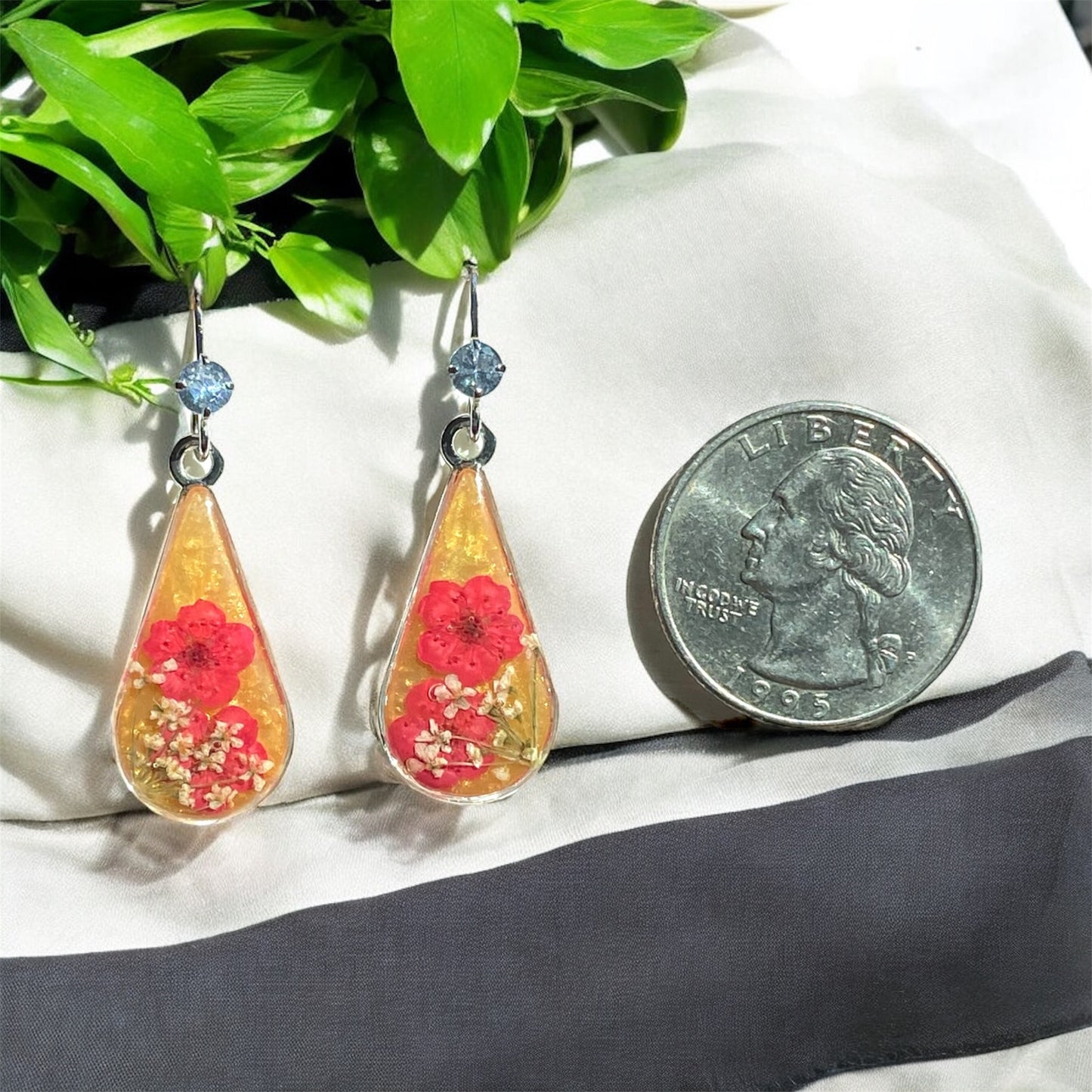 Gold Colored Mica Powder with Red Plum Blossoms, and Pieces of Queen Anne’s Lace