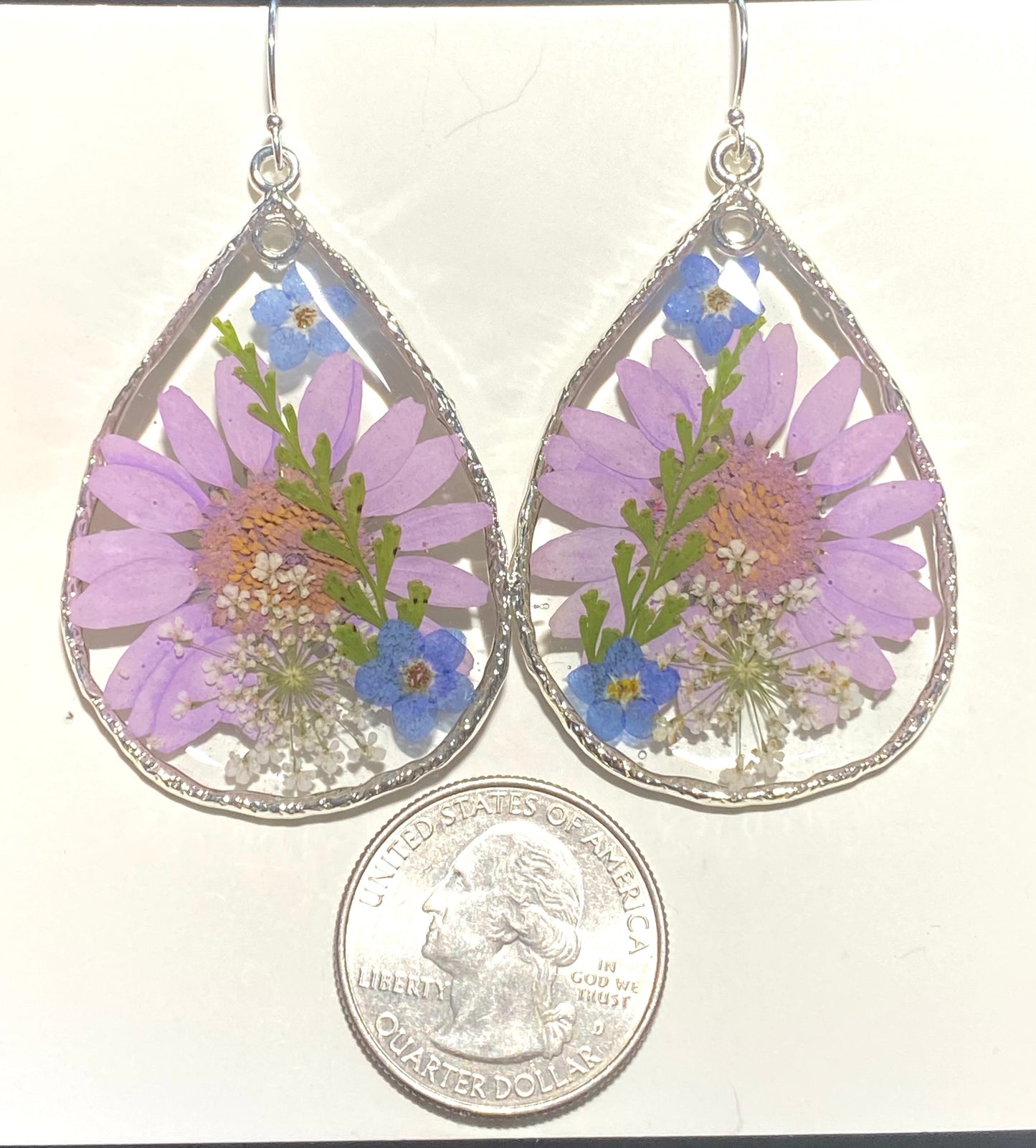 Purple Daisies, Blue Forget-Me-Nots, Fern and Queen Anne’s Lace