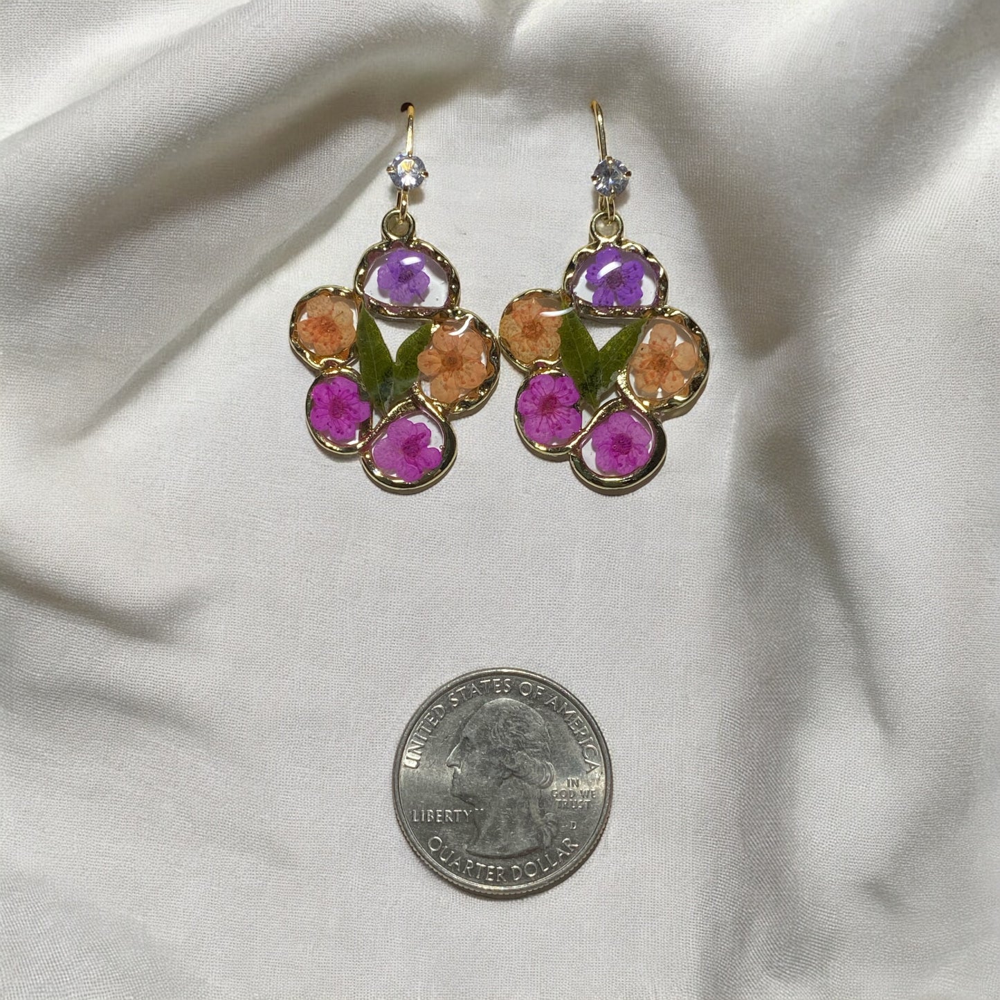 Purple, Orange and Pink Plum Blossoms with Dry Pressed Leaves