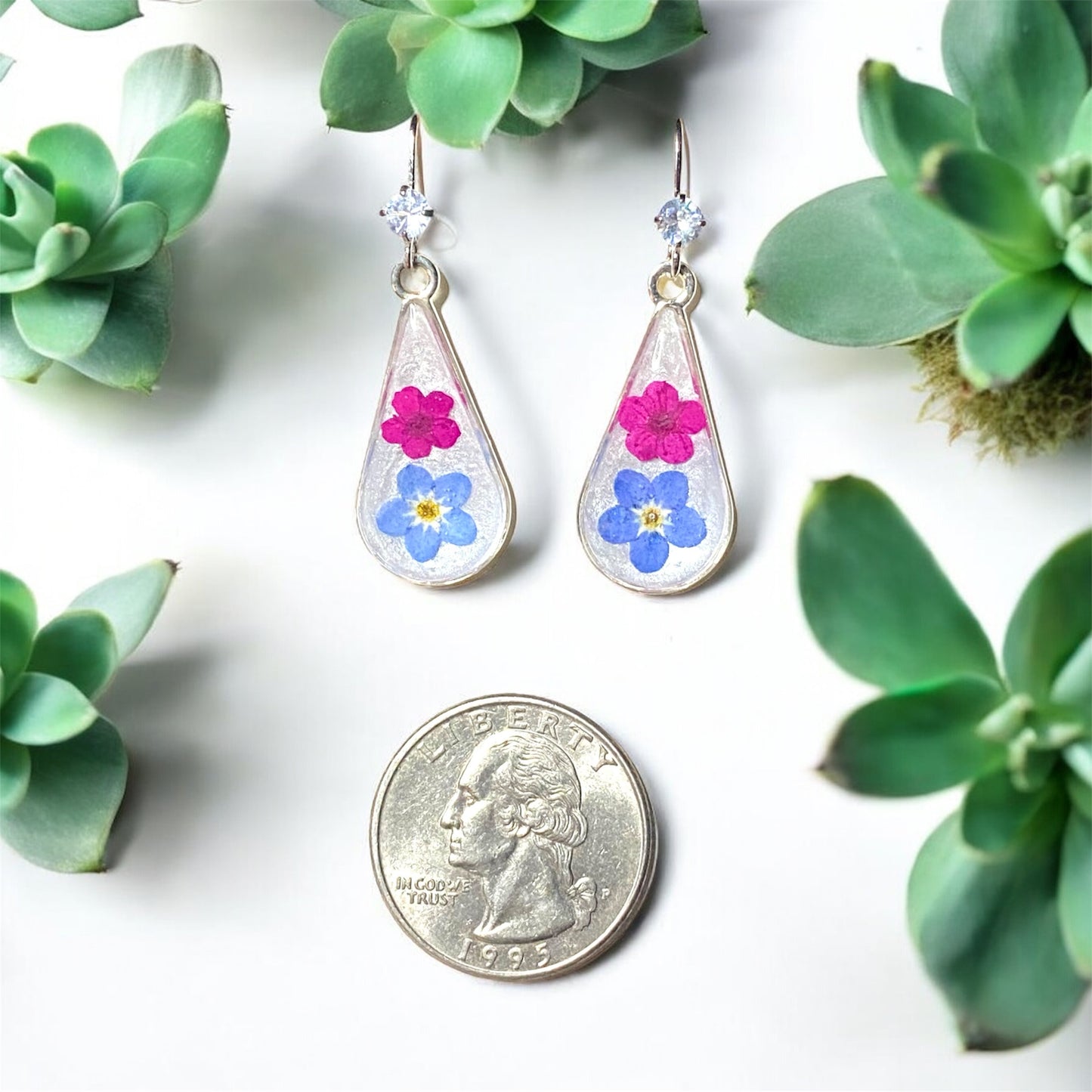 White Opal Colored Mica Powder, with Blue Forget-Me-Nots and Hot Pink Plum Blossoms
