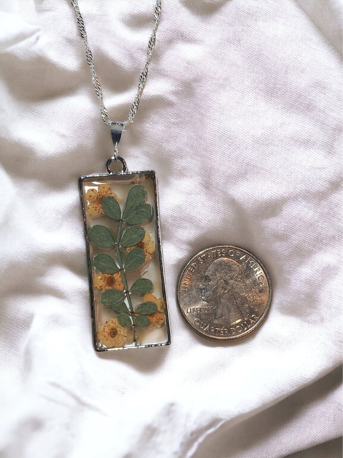 Orange Plum Blossoms with Dry pressed Leaves Necklace