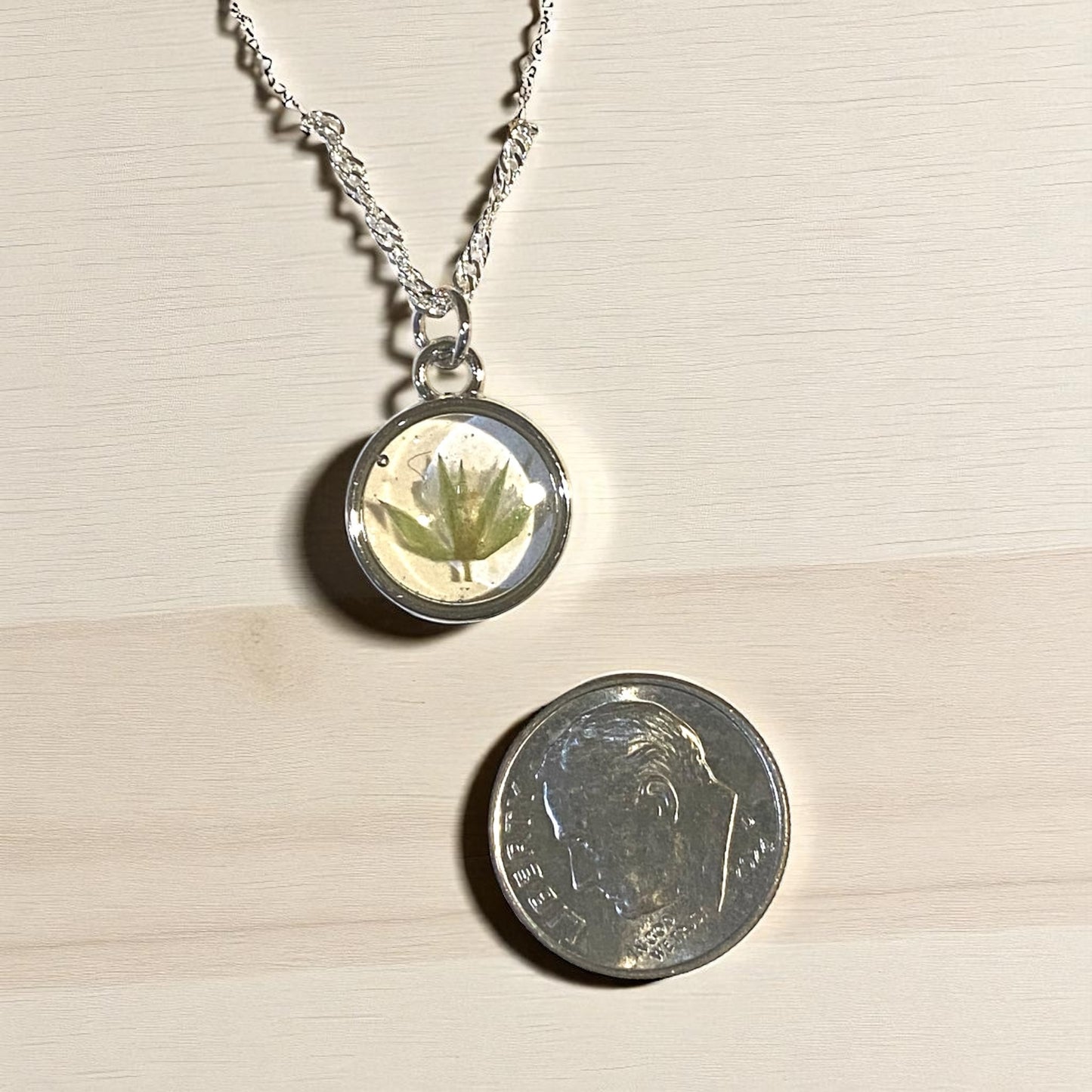 Silver Colored Dainty Necklace with Wild Flower