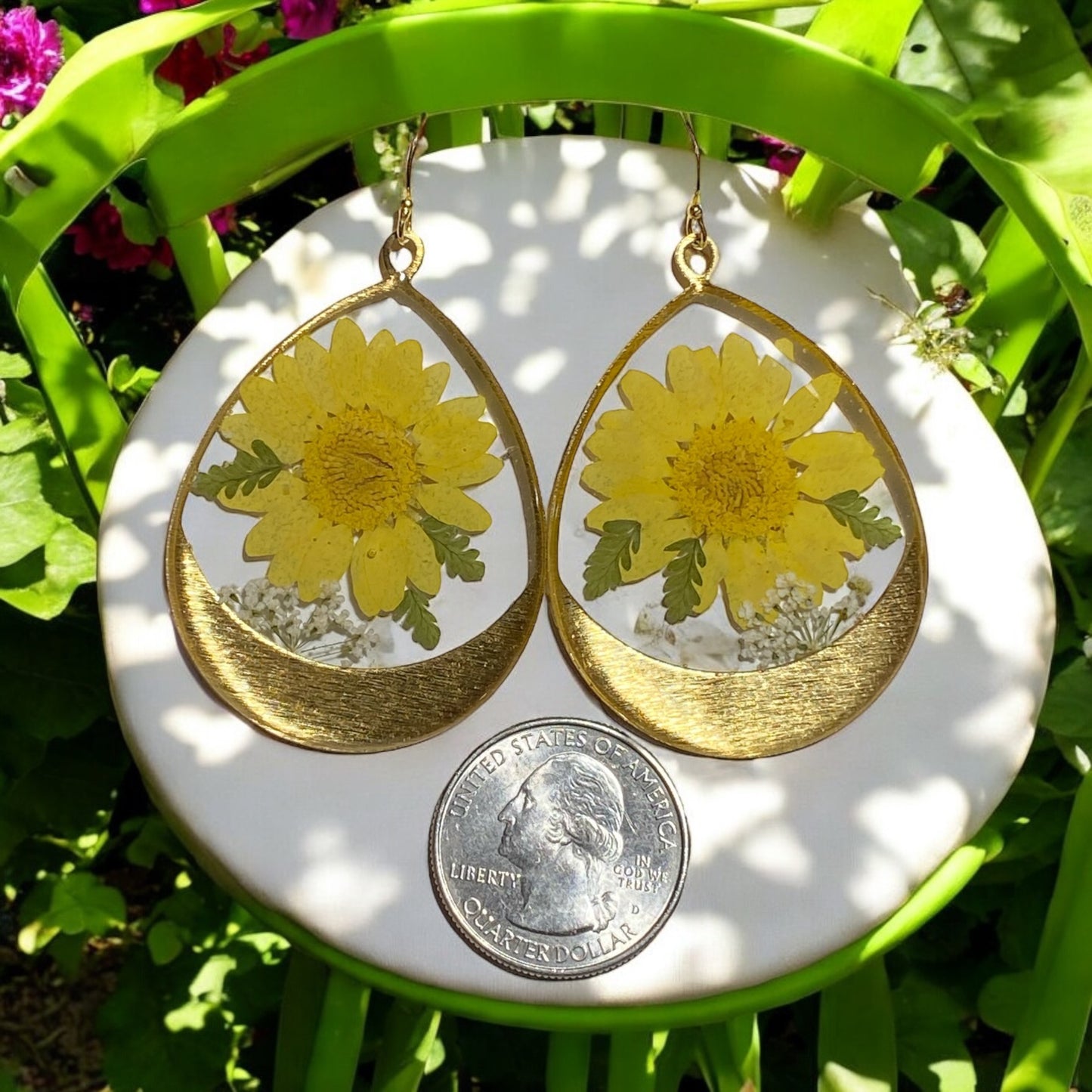Dry Pressed Fern with Yellow Daisies and Queen Anne’s Lace