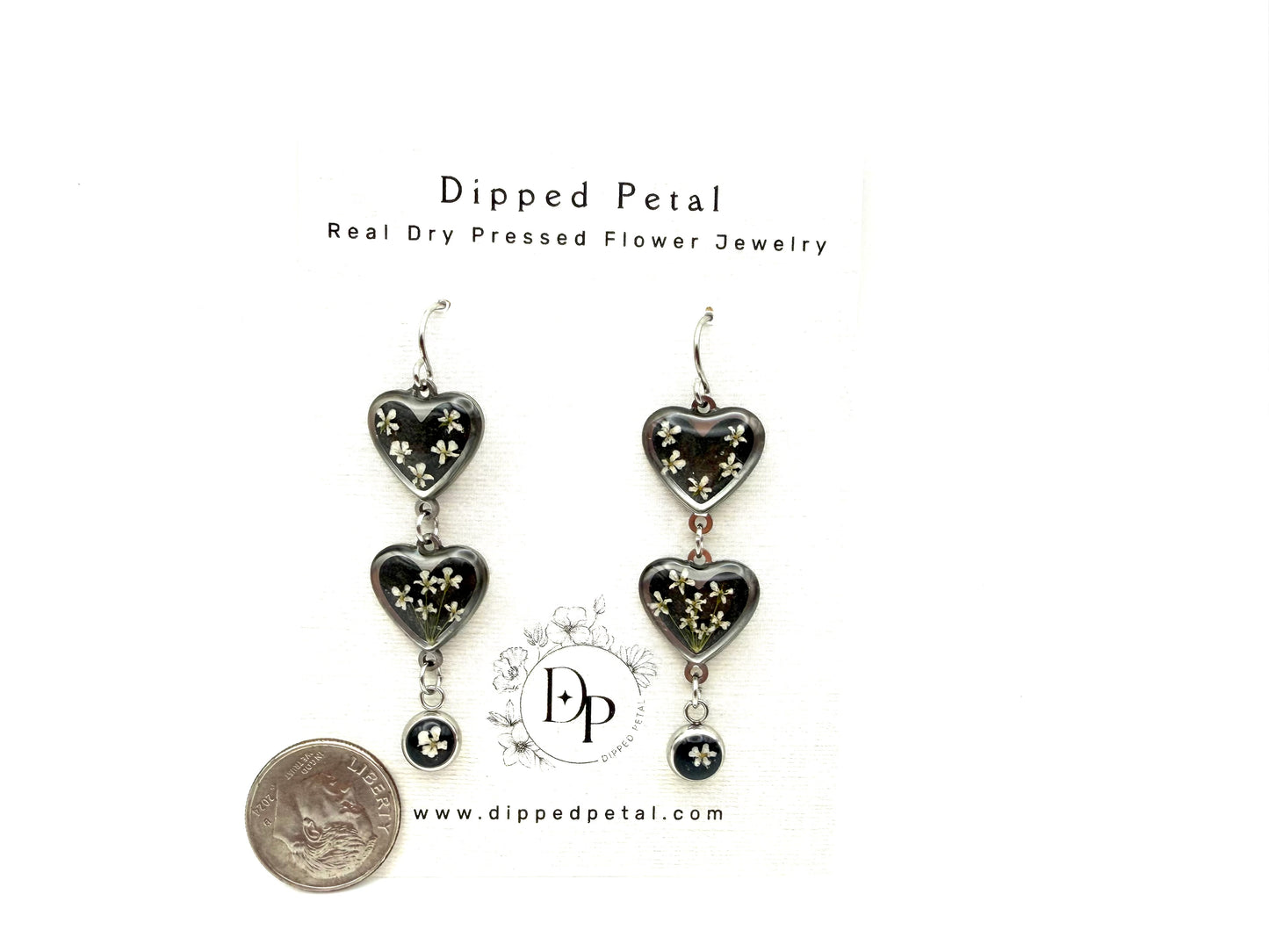 Heart Shaped Stainless Steel Dangle Earrings - Black