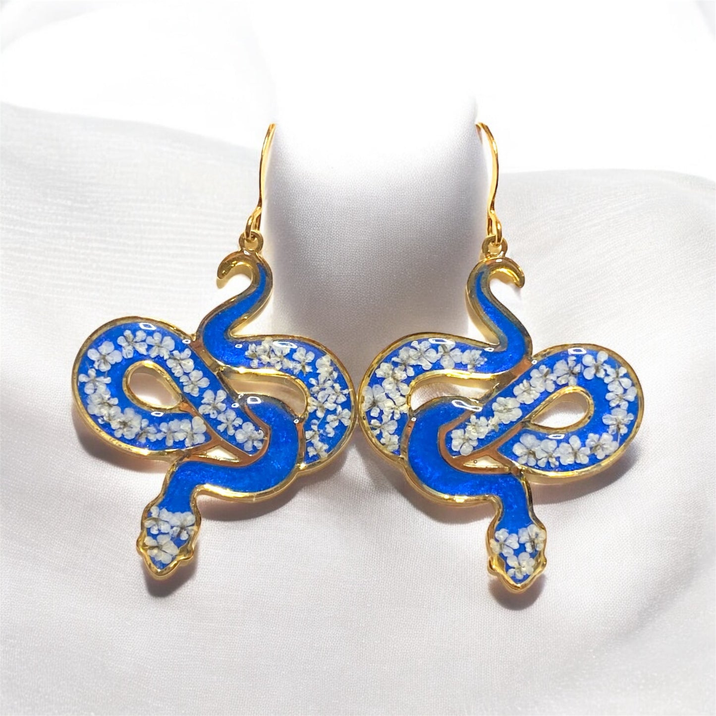 Aquamarine Blue 24 kt Gold Plated Snake Bezel Earrings
