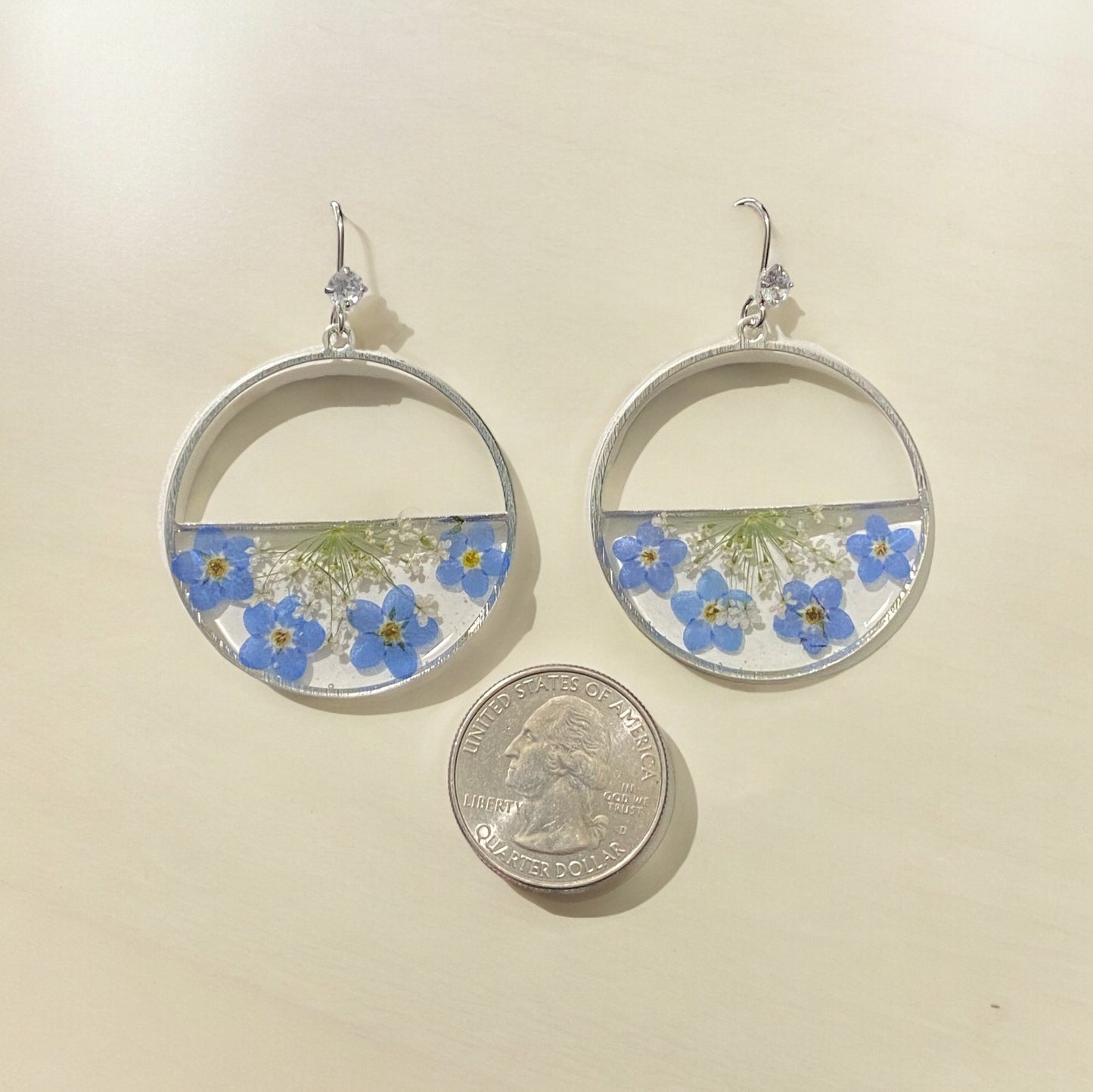 Blue Forget-Me-Nots with Queen Anne’s Lace Earrings
