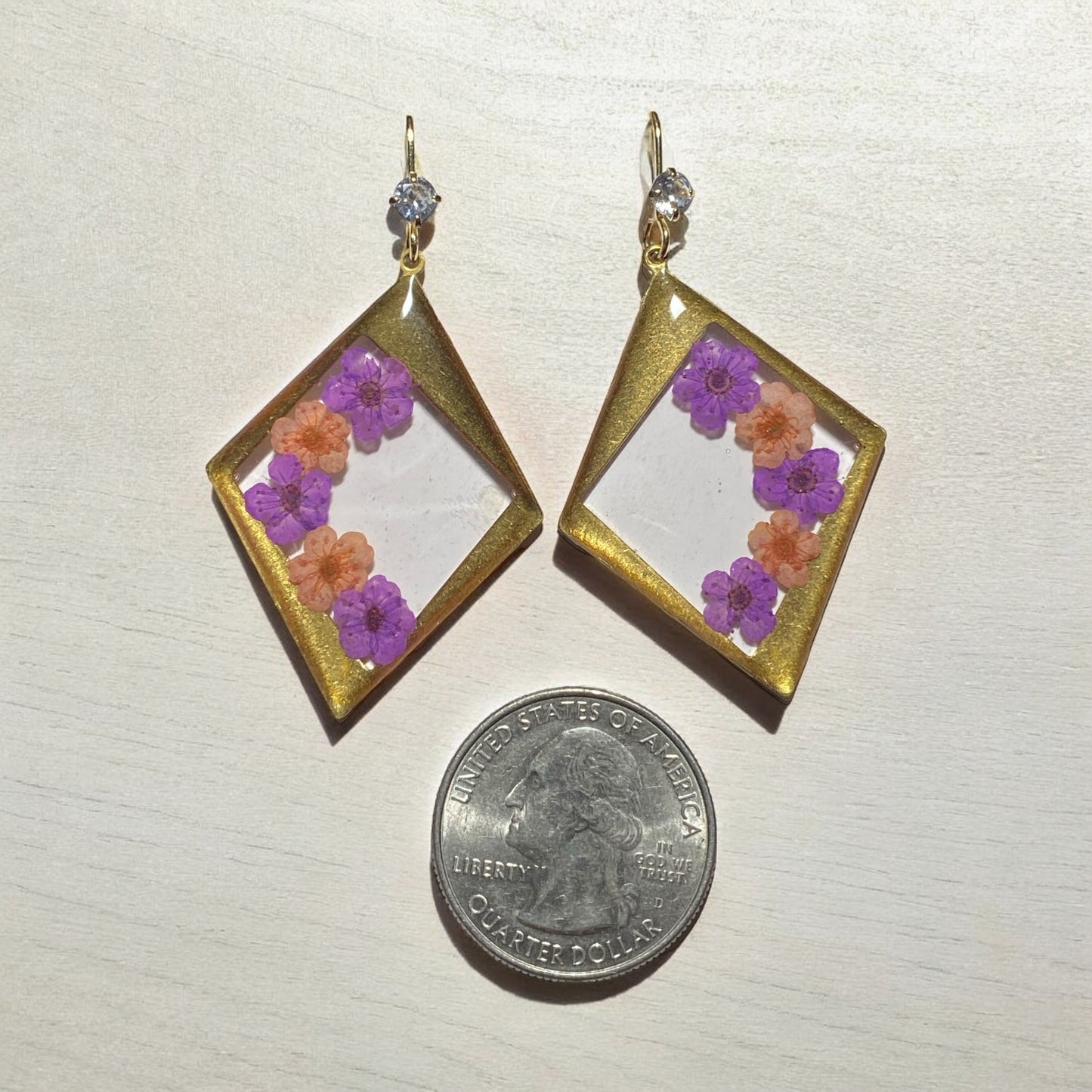Purple and Orange Plum Blossom Flowers with Pepperweed Earrings