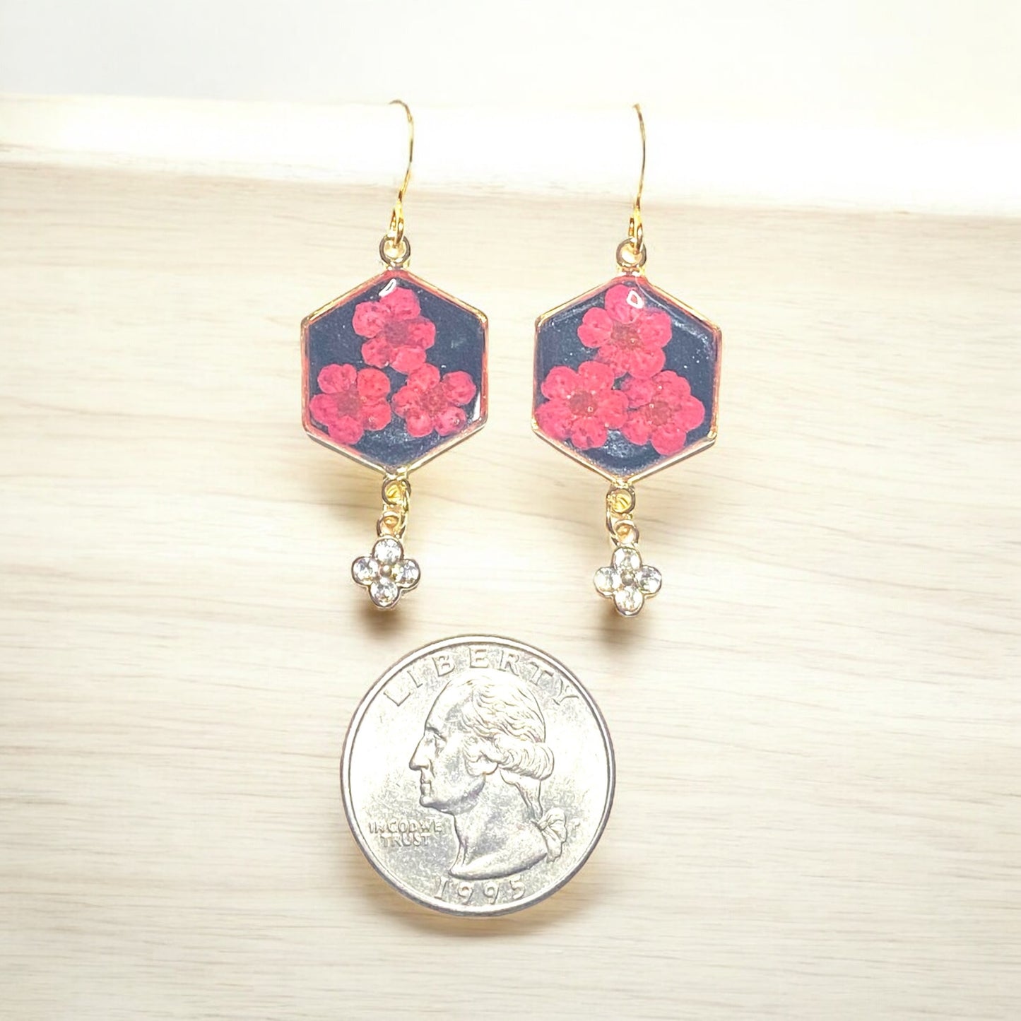 Black Colored Mica Powder with Red Plum Blossoms and a Rhinestone Charm