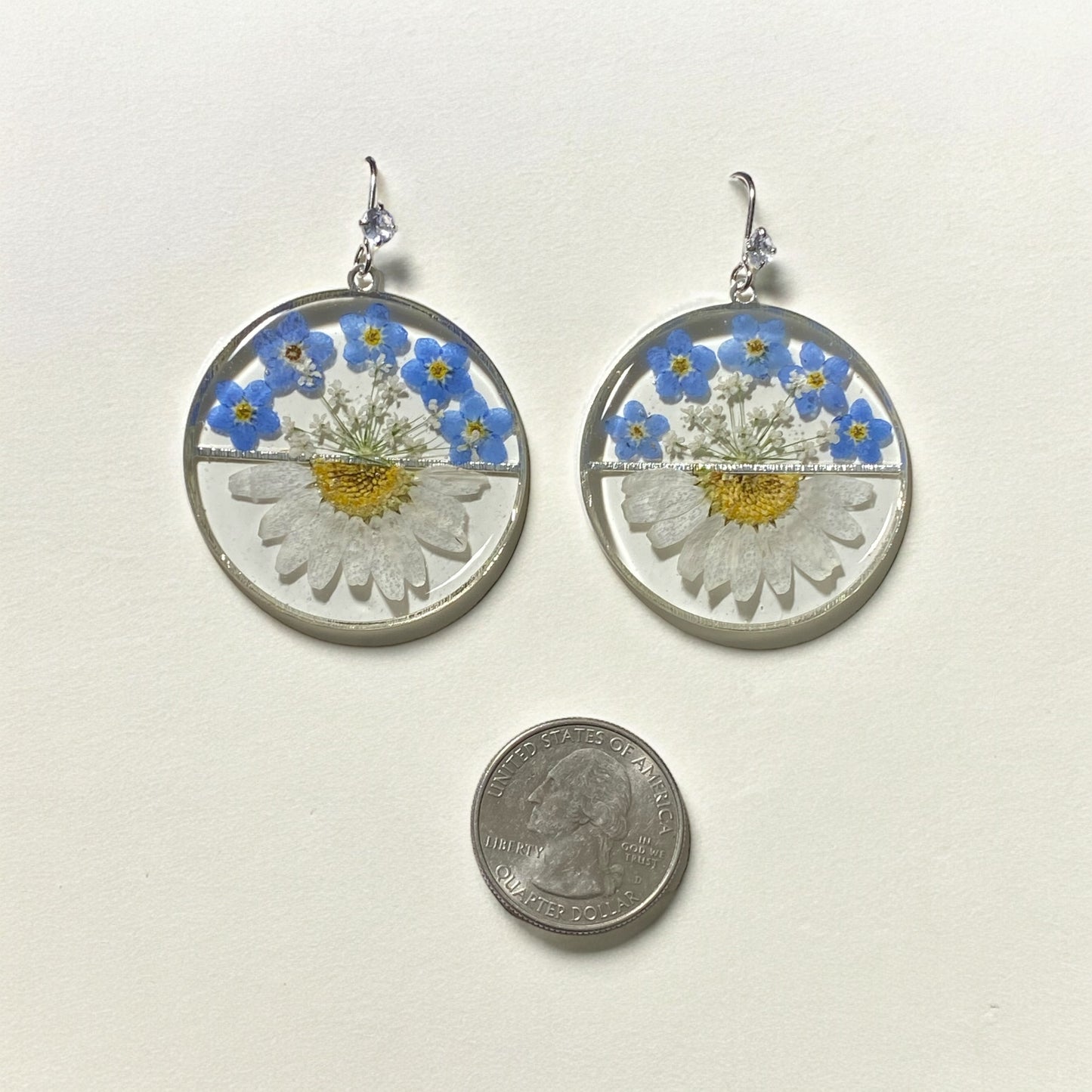 Daisies with Blue Forget-Me-Nots and Queen Anne’s Lace Earrings
