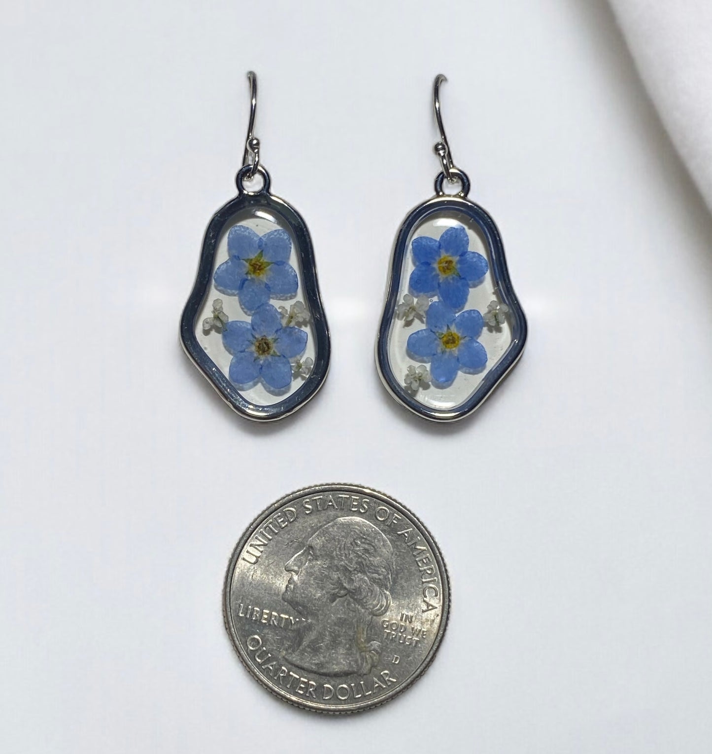 Blue Forget-Me-Not Flowers with Queen Anne’s Lace Earrings