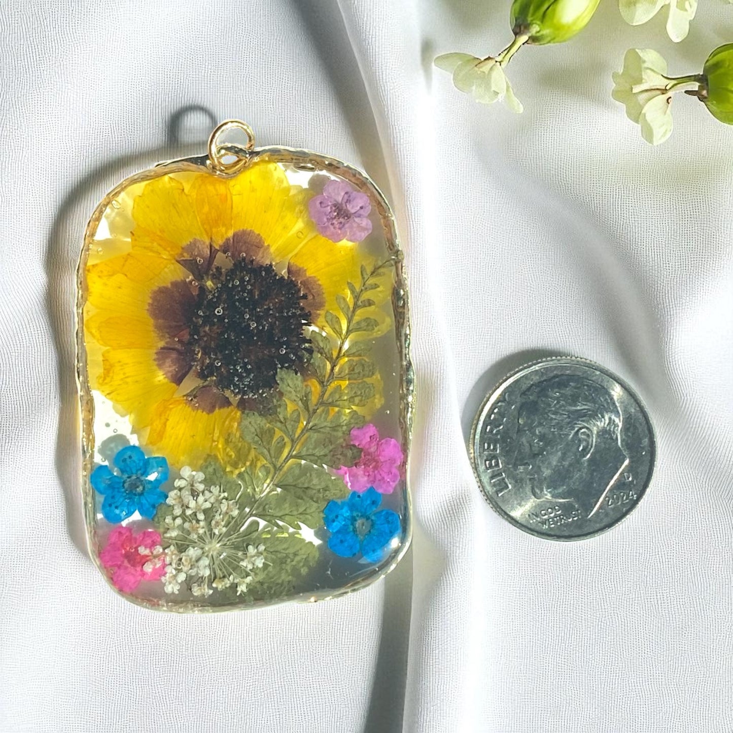 Coreopsis Flower, Fern, Plum Blossoms and Queen Anne’s Lace Necklace