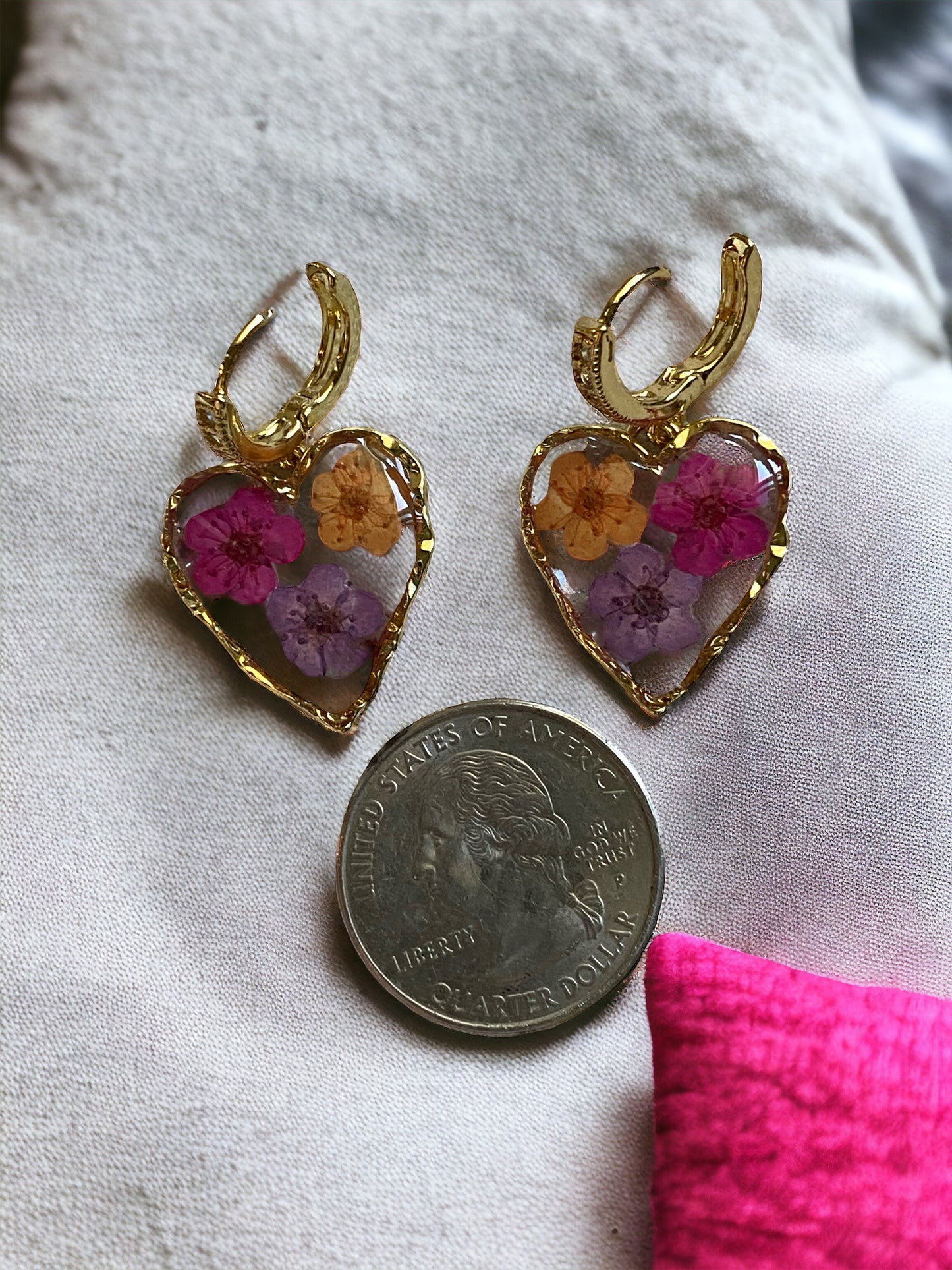 Hot Pink, Orange and Purple Plum Blossom Flower Earrings