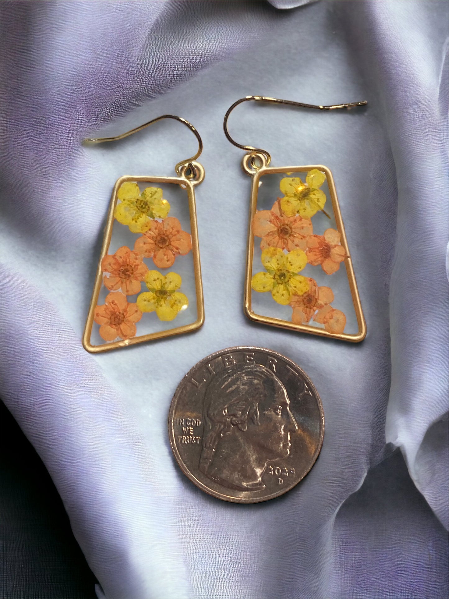 Orange and Yellow Plum Blossom Flower Earrings