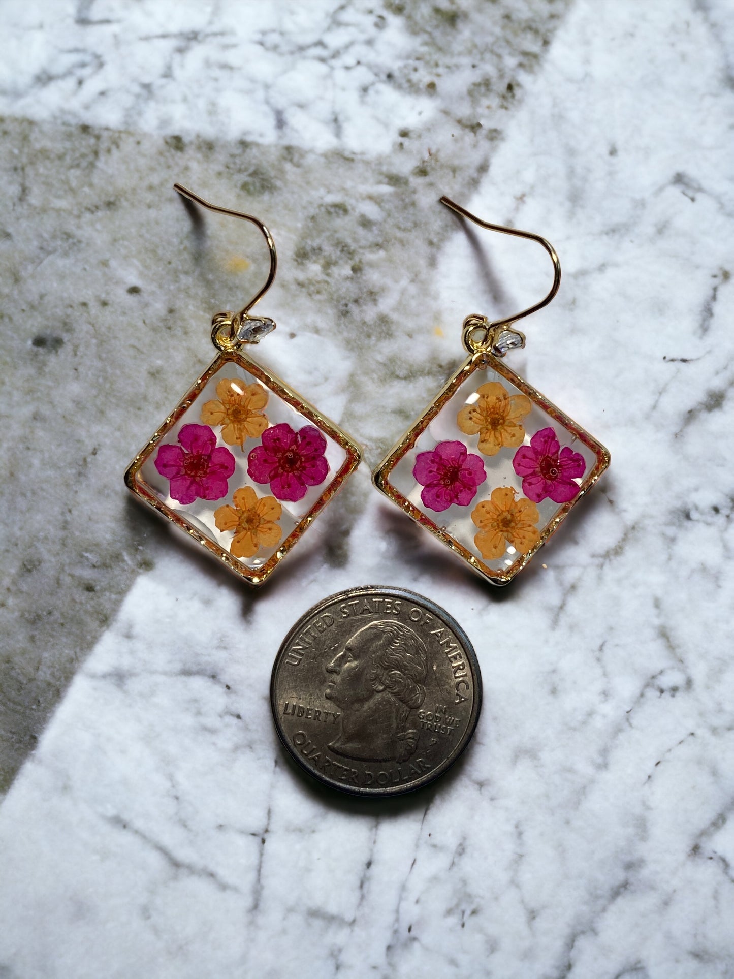 Pink and Orange Plum Blossom Flower Earrings