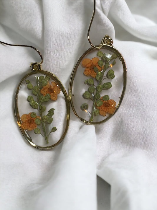 Orange Plum Blossom Flowers with Persian Garden Cress Earrings