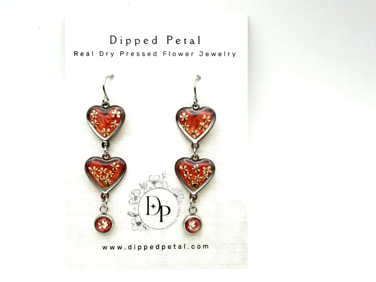 Heart Shaped Stainless Steel Dangle Earrings - Coral Pink