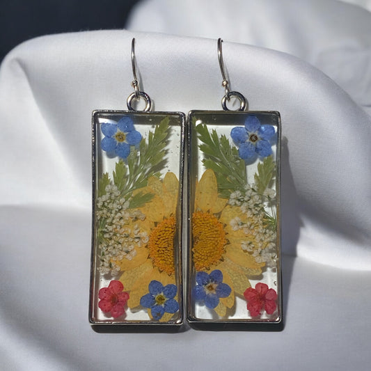 Orange Daisy, Dry Pressed Fern, Blue Forget-Me-Not Flowers with Queen Anne’s Lace and Plum Blossoms