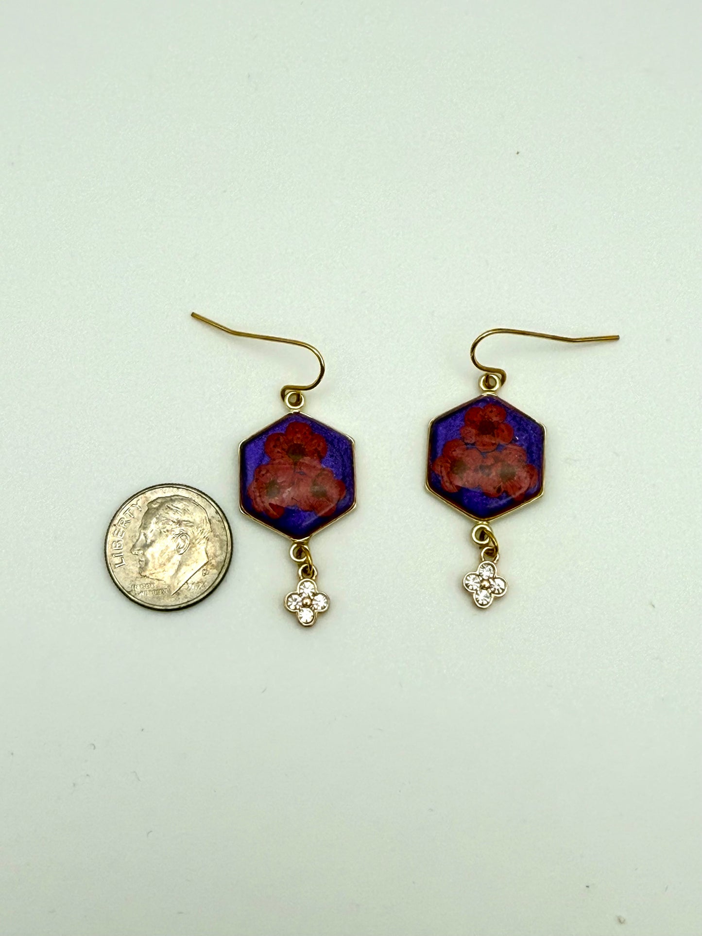 Blue Mica Powder with Red Plum Blossoms and a Dangling Rhinestone Charm