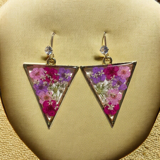 Purple, and Pink Plum Blossom Flowers with Queen Anne’s Lace Earrings
