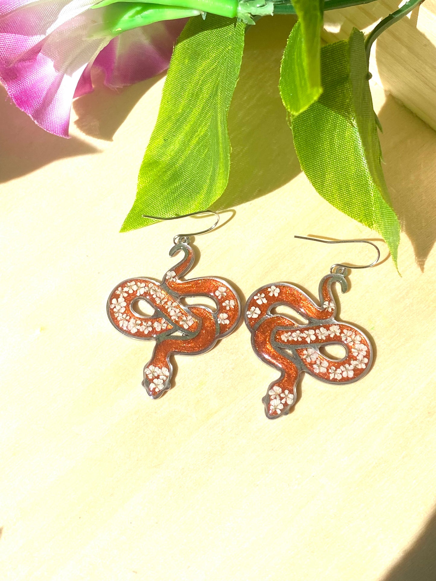 Copper Snake Bezel with pieces of Queen Anne’s Lace