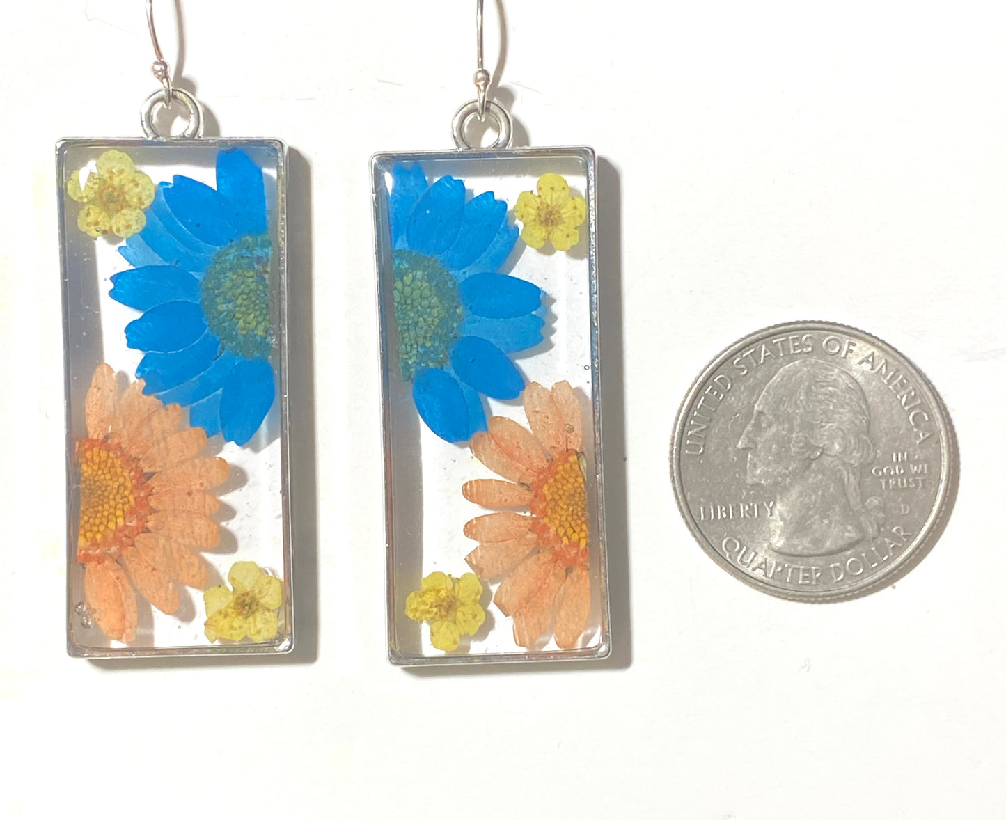 Split Blue and Orange Daisies with Yellow Plum Blossoms