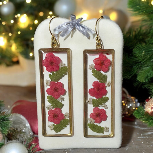Red Plum Blossoms with Fern and pieces of Queen Anne’s Lace