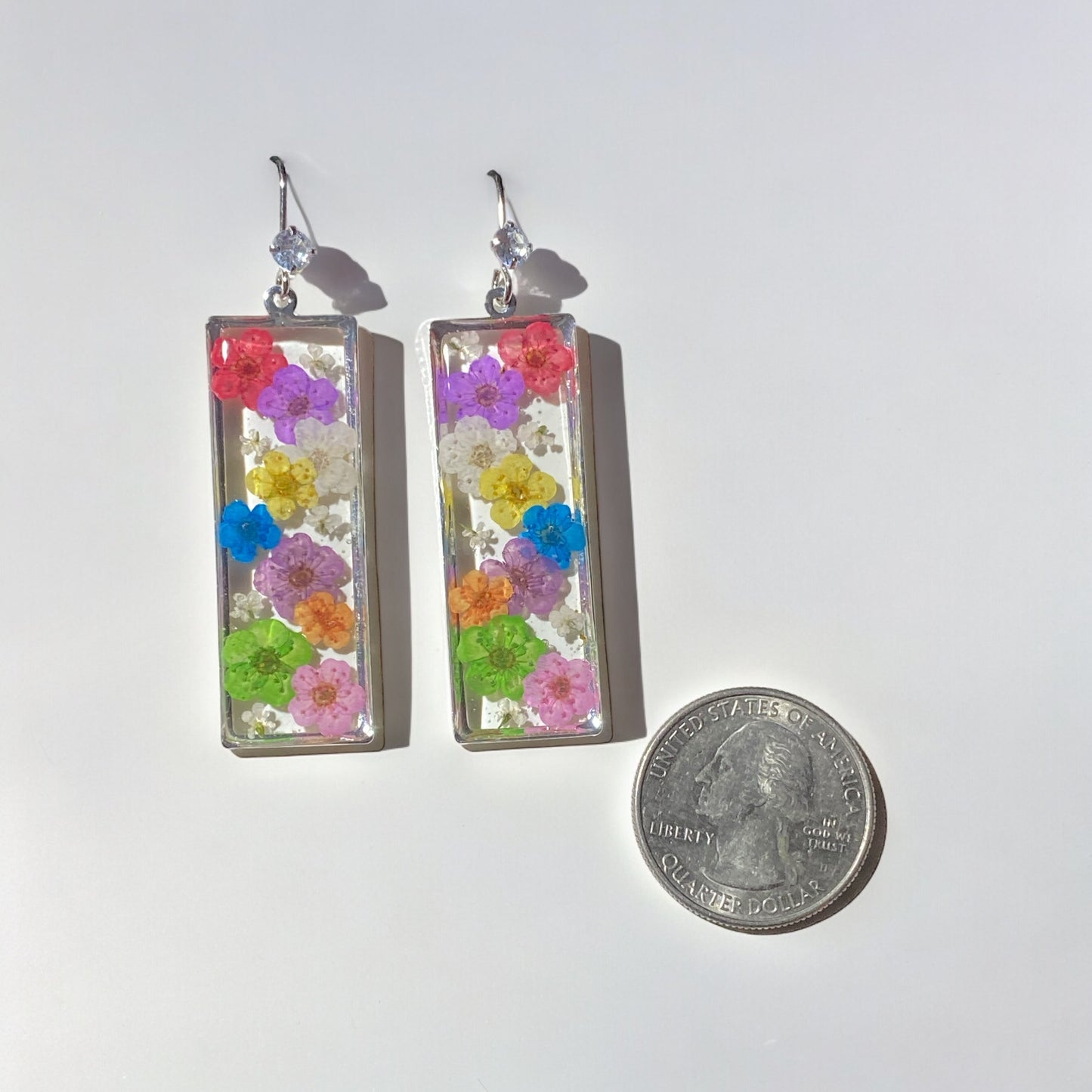 Plum Blossom Flower with pieces of Queen Anne’s Lace Earrings