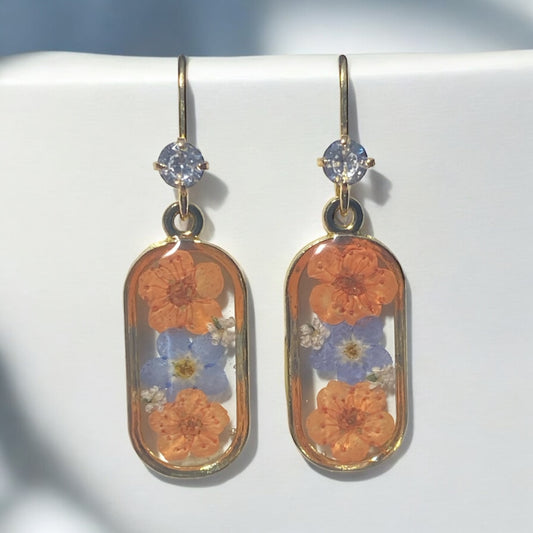 Orange Plum Blossom with Blue Forget-Me-Not’s and pieces of Queen Anne’s Lace