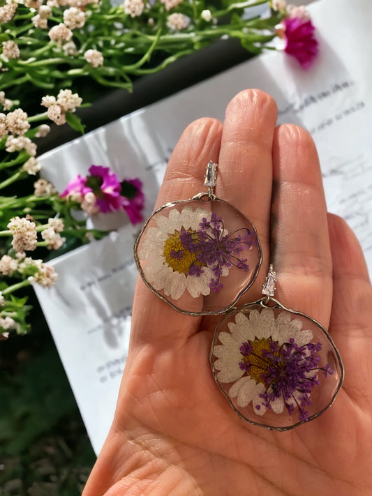 Daisy and Purple Queen Anne’s Lace Earrings