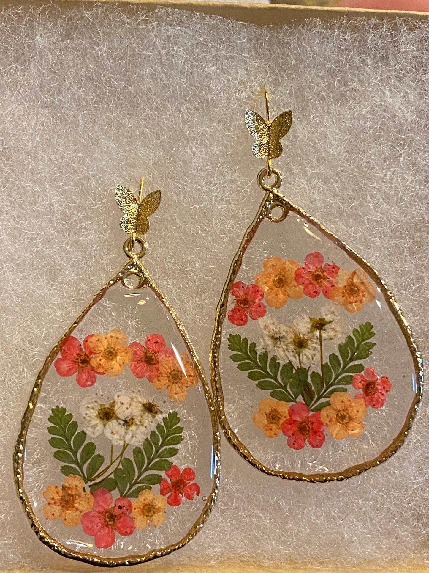 White, Orange and Red Plum Blossom Flower Earrings