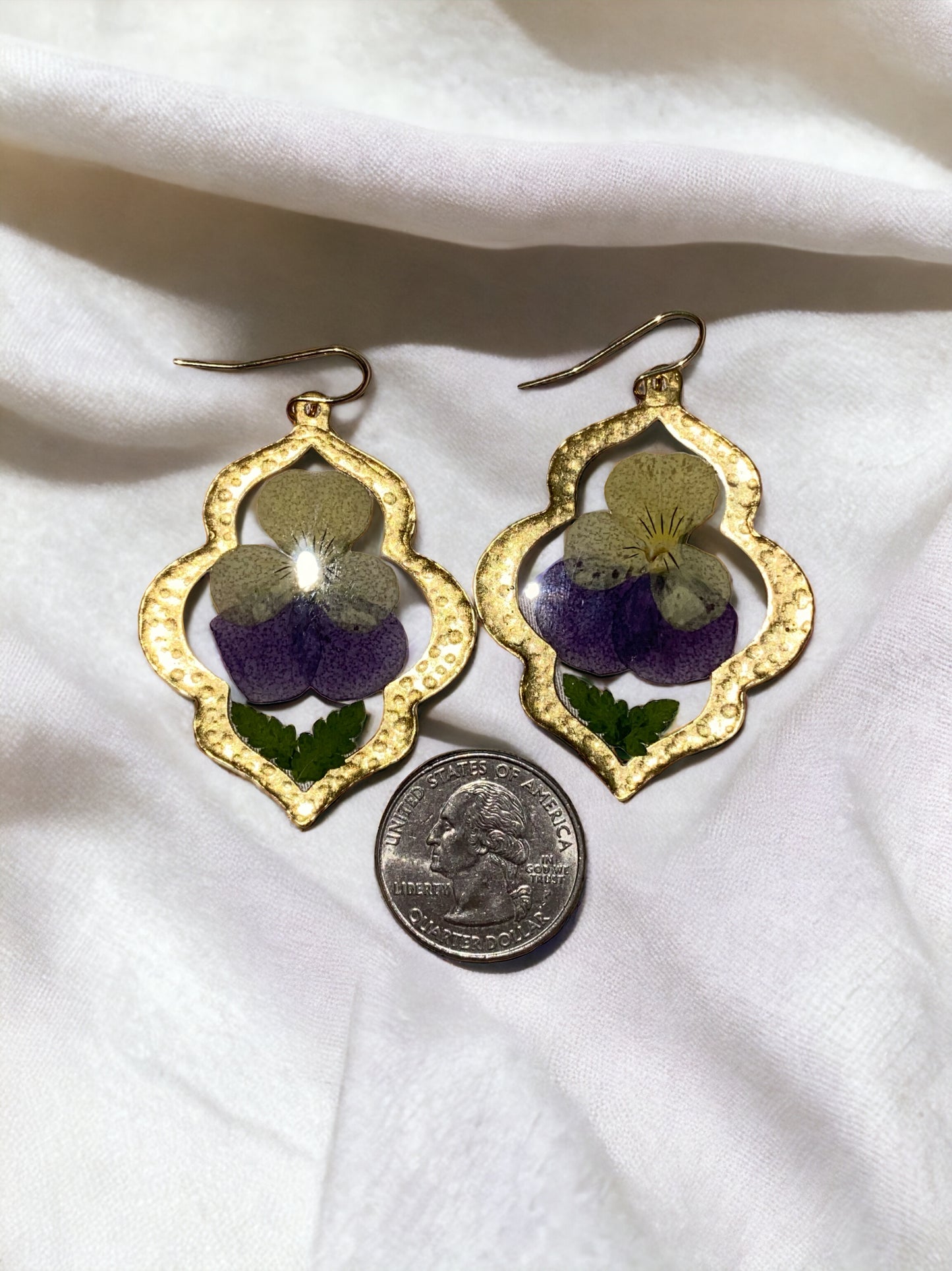 Dry Pressed Yellow and Purple Pansies with Dry Pressed Fern
