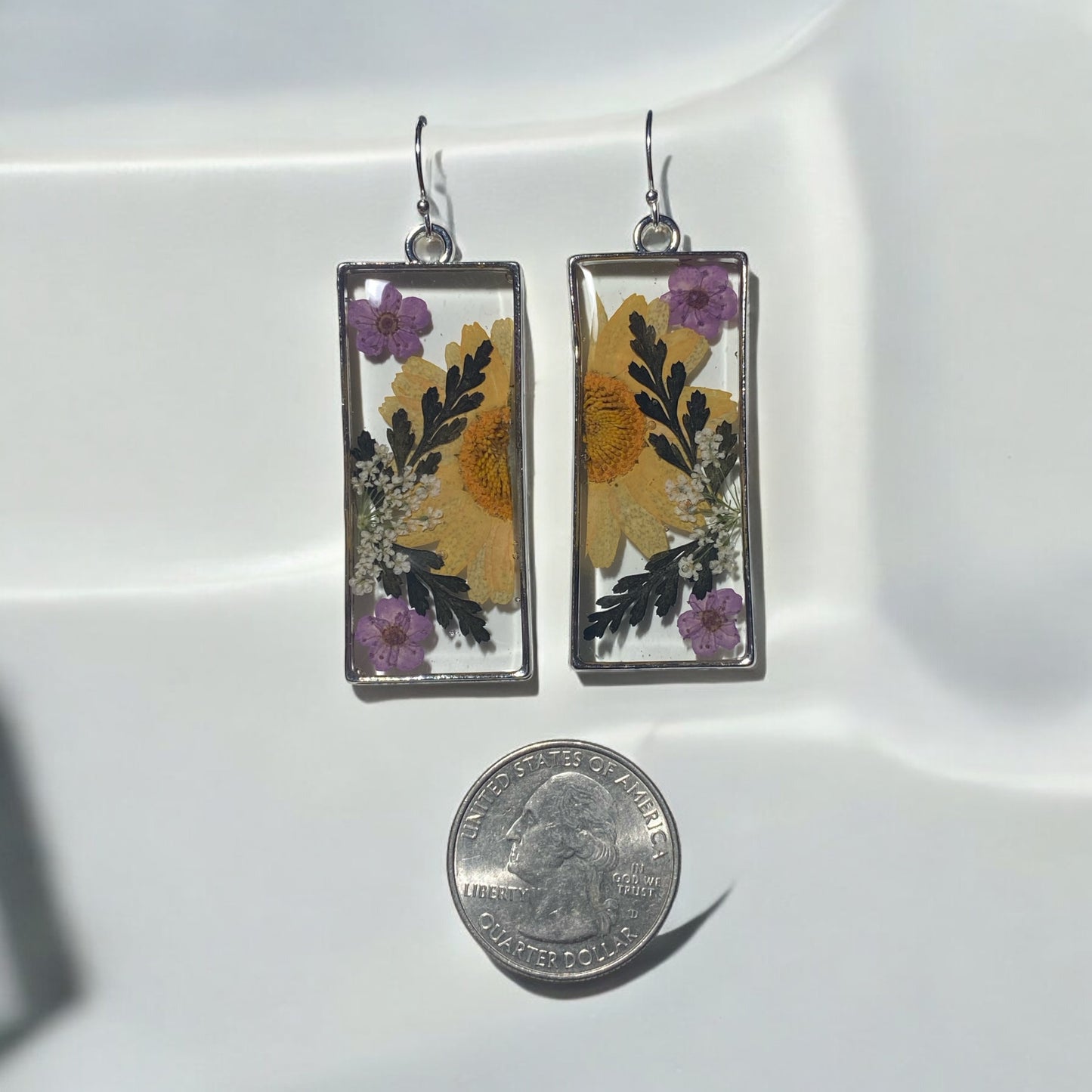 Split Orange Daisy, with Purple Plum Blossoms, Black Fern and Queen Anne’s Lace
