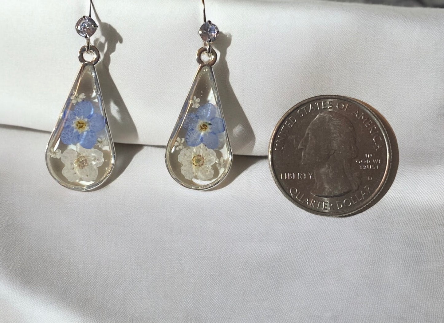 White Plum Blossoms, Blue Forget-Me-Nots with pieces of Queen Anne’s Lace
