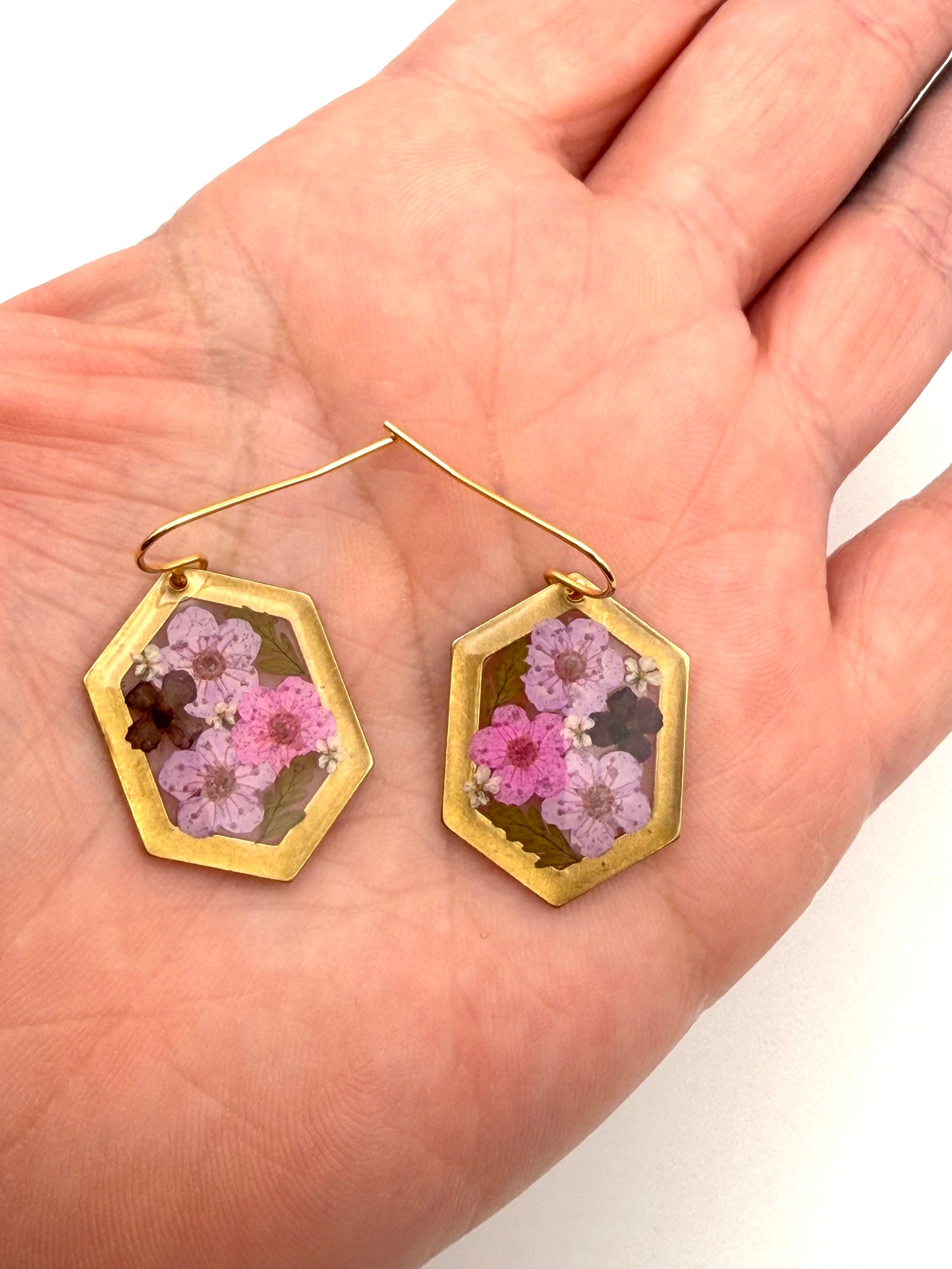 Purple and Pink Plum Blossoms, Mini Purple Flowers, with Pieces of Fern and Queen Anne’s Lace