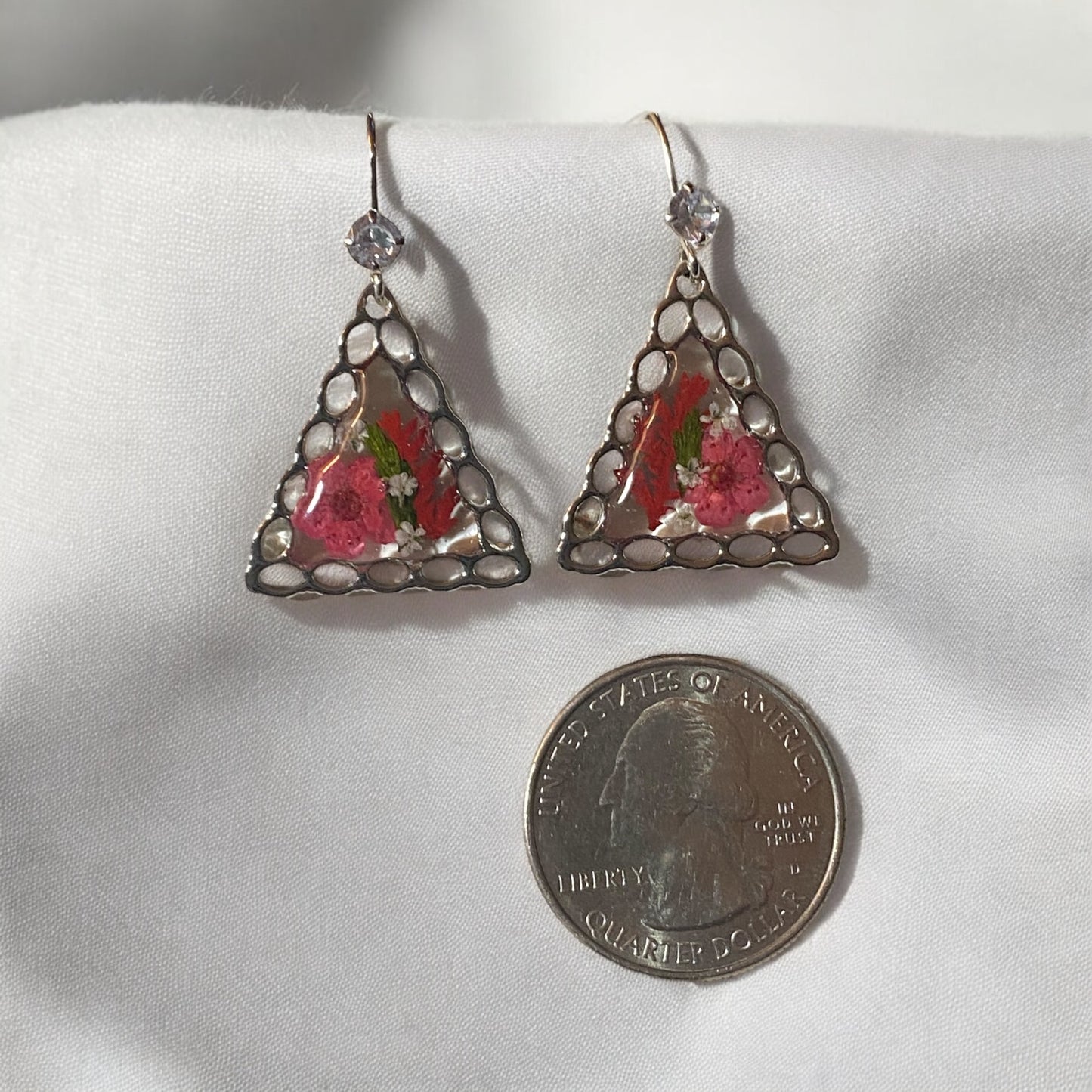 Red Plum Blossoms with pieces of Queen Anne’s Lace and Red dyed Fern