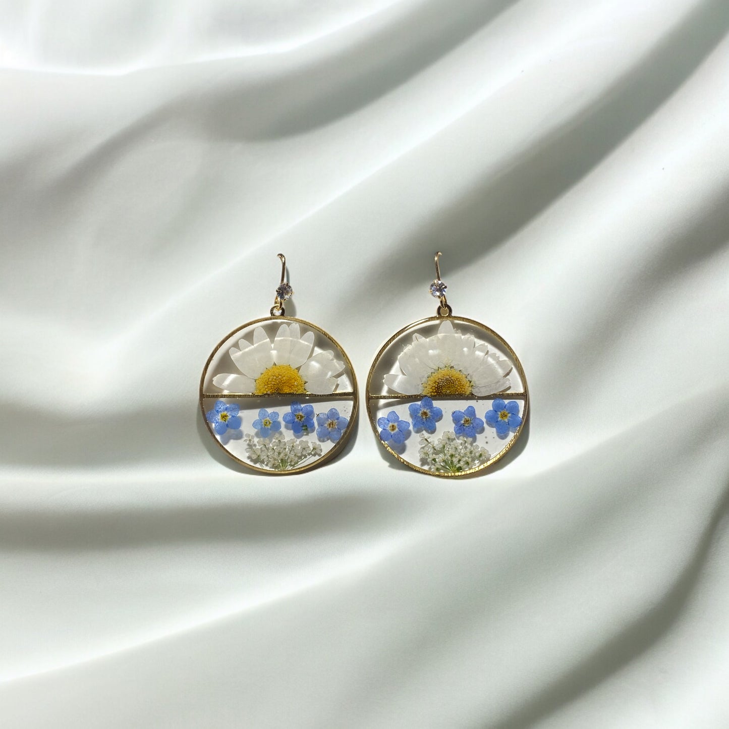 Daisies, Blue Forget-Me-Nots and Queen Anne’s Lace Earrings