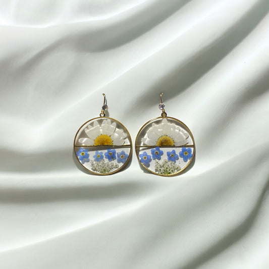 Daisies, Blue Forget-Me-Nots and Queen Anne’s Lace Earrings