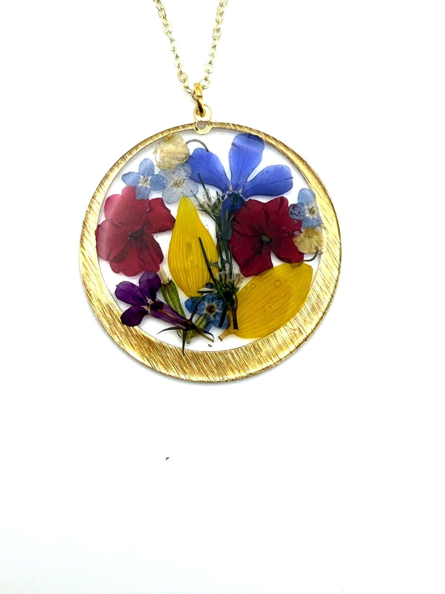 Sunflower Petals, Lily of the Valley, Red Verbena,Lobelia, and Forget-Me-Nots