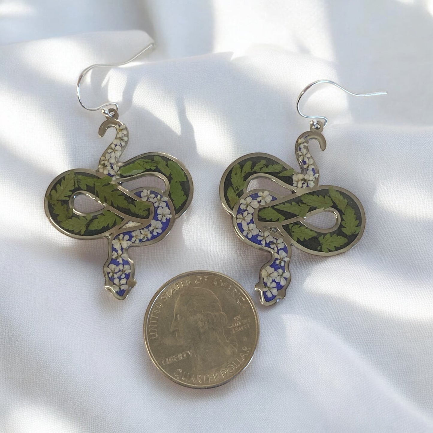 Snake Bezels with Dry Pressed Fern and pieces of Queen Anne’s Lace