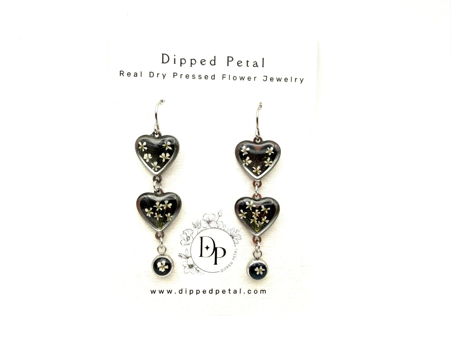 Heart Shaped Stainless Steel Dangle Earrings - Black