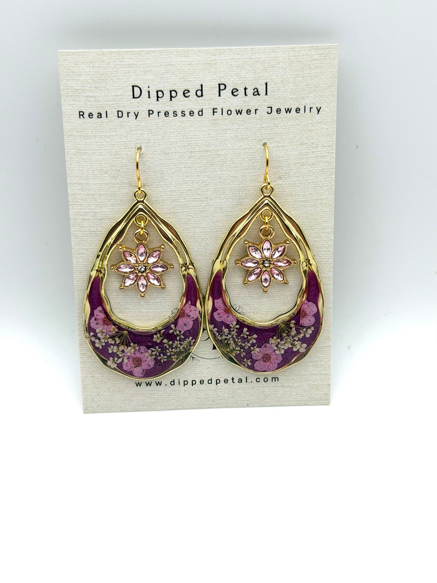 Wisteria Purple Mica Powder with Pink Plum Blossoms and Queen Anne’s Lace with a Pink Flower Charm