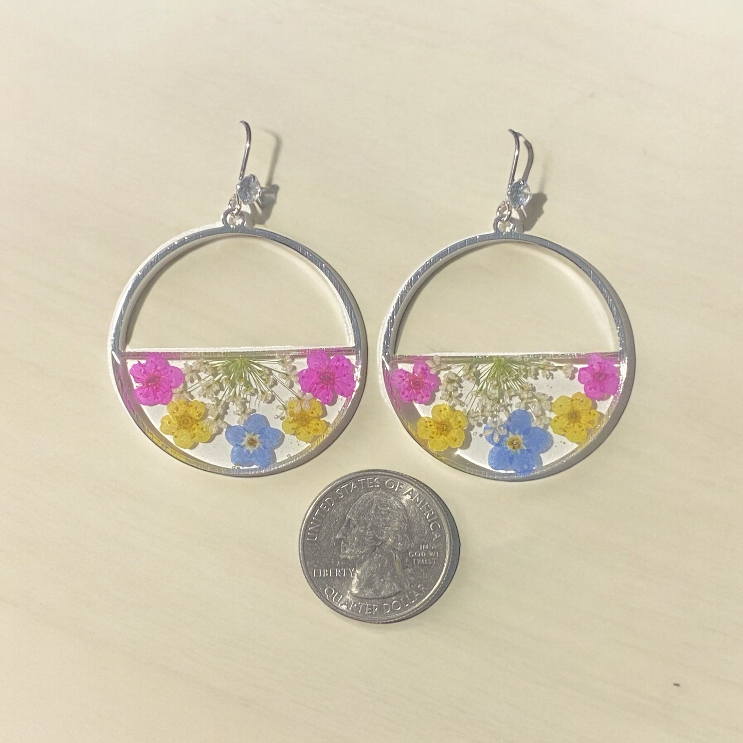 Blue Forget-Me-Nots with Queen Anne’s Lace and Plum Blossom Earrings