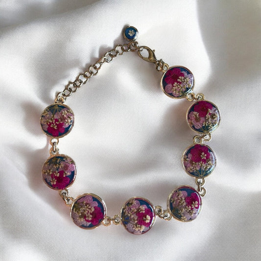 Blue Mica Powder with Pink Plum Blossoms and pieces of Queens Anne’s Lace