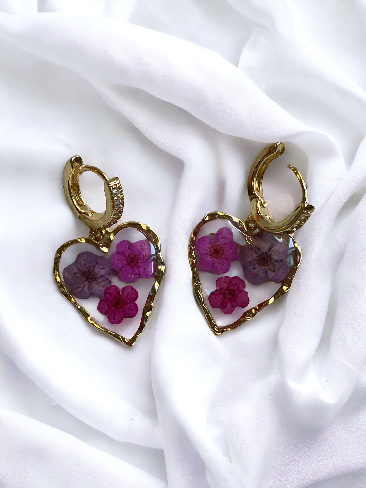 Hot Pink, Light Pink and Purple Plum Blossom Flower Earrings