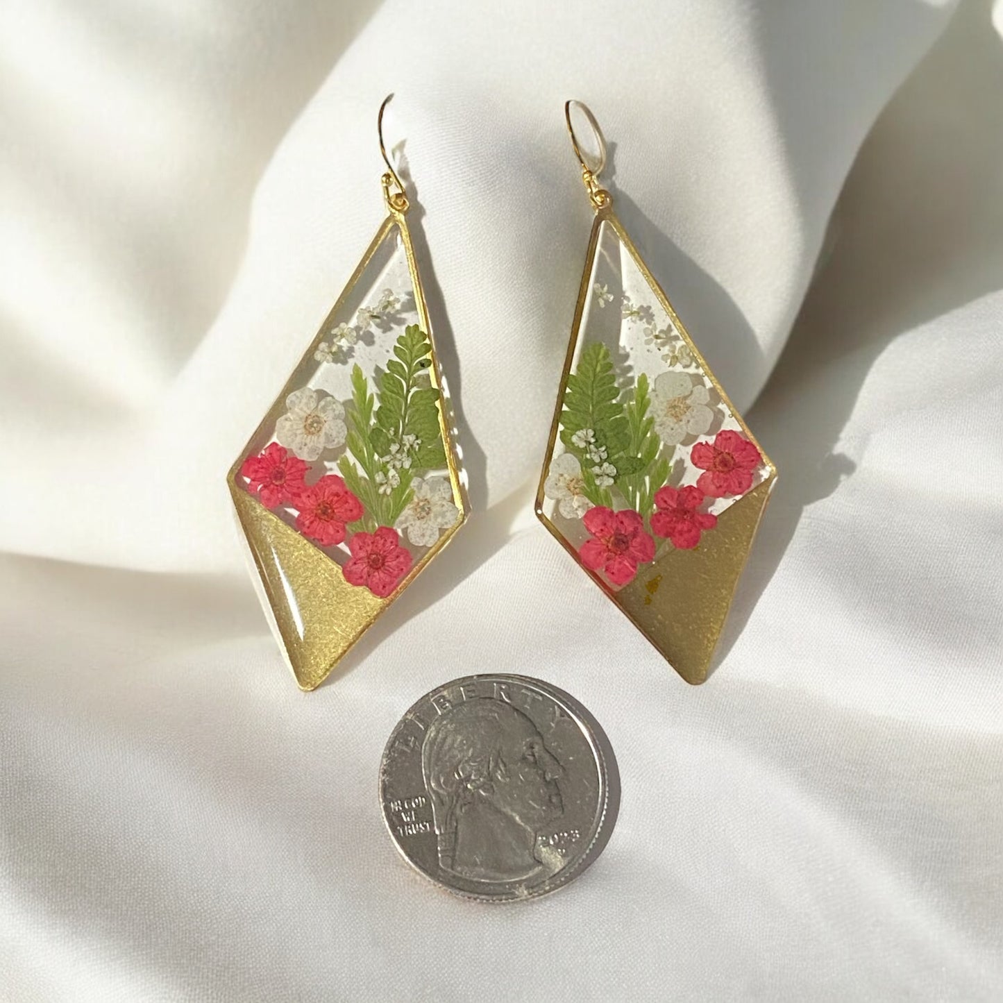 Red and White Plum Blossoms with Fern and Queen Anne’s Lace