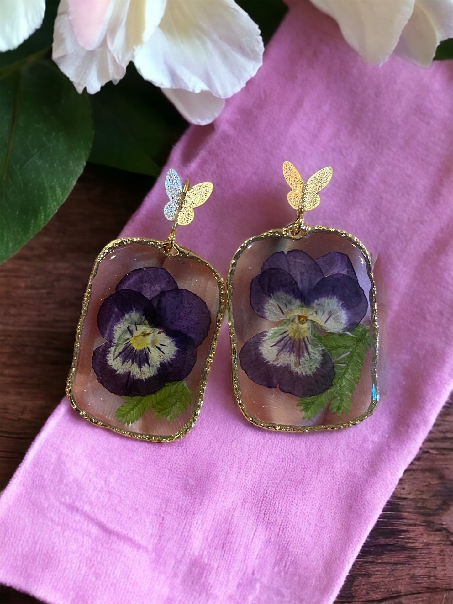 Purple Pansy Earrings