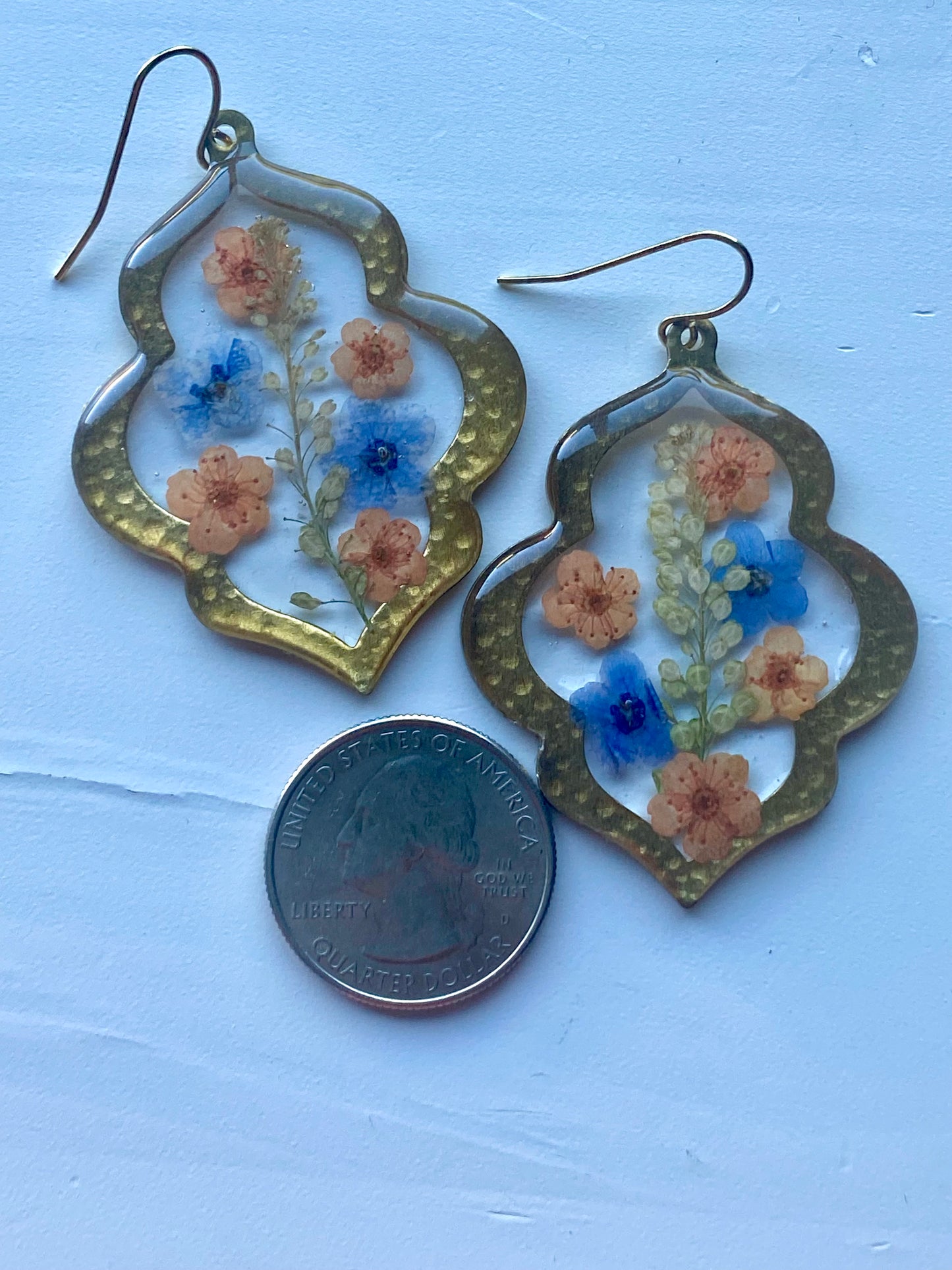 Pepperweed with Orange Plum Blossoms and Blue Forget-Me-Nots