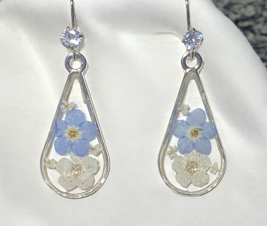 White Plum Blossoms, Blue Forget-Me-Nots with pieces of Queen Anne’s Lace