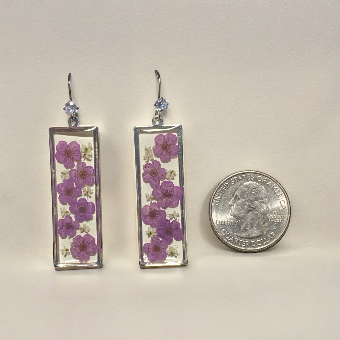 Plum Blossom Flower with pieces of Queen Anne’s Lace Earrings