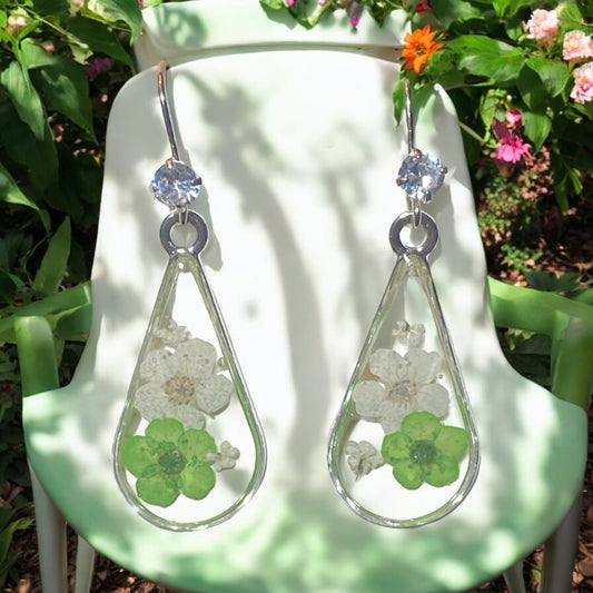 White and Green Plum Blossoms with pieces of Queen Anne’s Lace